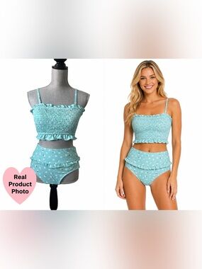 SWIMWEAR Smocked Ruffle Bikini Set - Mint Floral